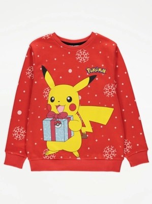 Pokémon Pikachu Character Print Christmas Jumper Kids at ASDA