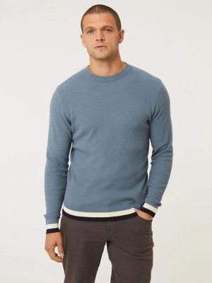 Blue Striped Hem Knitted Jumper Men at ASDA
