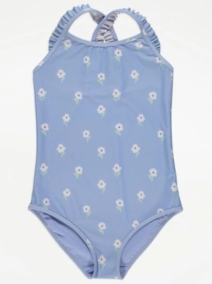 Blue Daisy Print Swimsuit Kids at ASDA