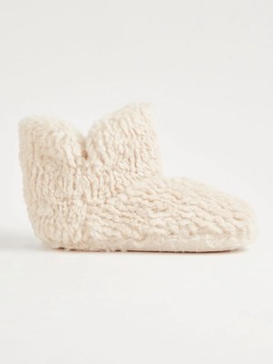 Cream Textured Faux Fur Slipper Boots Women at ASDA