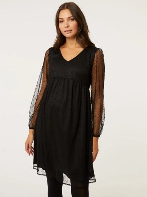 Maternity Black Polka Dot Mesh Dress Sale & Offers at ASDA