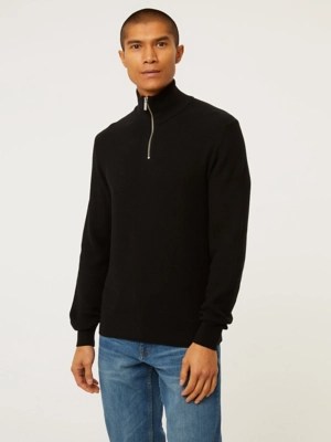 Black Knitted Quarter Zip Jumper Men at ASDA