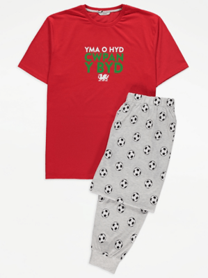 Red Wales Slogan Football Pyjamas Adults Men at ASDA