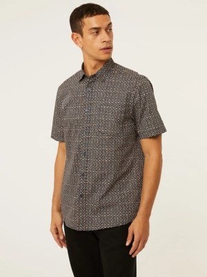 Navy Abstract Print Short Sleeve Shirt Men at ASDA
