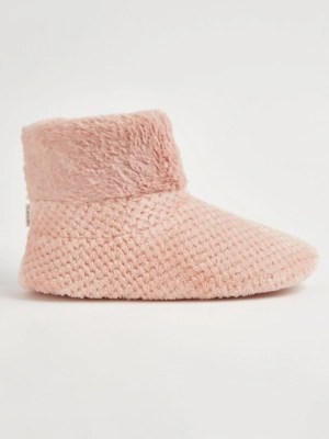 Pink Fur Cuff Slipper Boots Women at ASDA