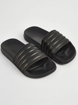 Black Ribbed Sliders Kids at ASDA