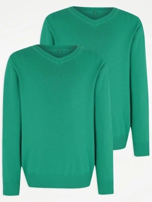 Jade Green VNeck School Jumpers 2 Pack School at ASDA