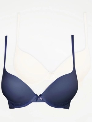 Navy 2 Sizes Bigger Plunge Bra 2 Pack Women at ASDA