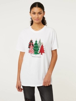 White Christmas Tree TShirt Women at ASDA