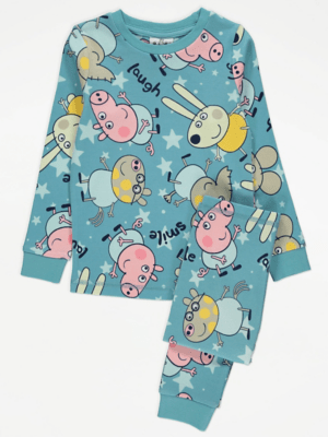 Peppa Pig Pig Character Print Blue Pyjamas Kids at ASDA