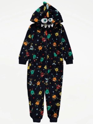 Navy Monster Fleece Onesie Kids at ASDA