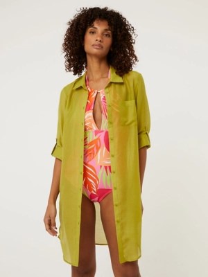 Green Beach Cover Up Shirt Women at ASDA