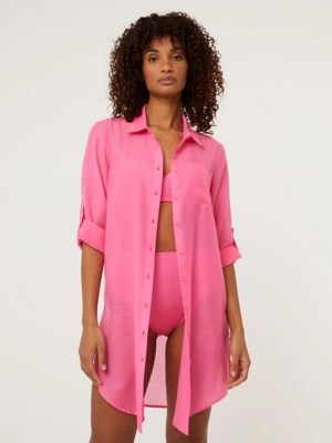 Pink Beach Cover Up Shirt Women at ASDA
