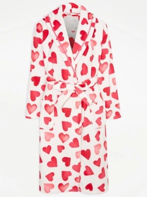 White Heart Fleece Dressing Gown Women at ASDA
