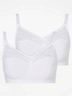 White Full Cup NonWired Lace Bras 2 Pack Lingerie at ASDA