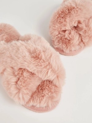 Pink Faux Fur Cross Over Sliders Lingerie at ASDA