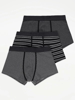 Grey Patterned Hipster Trunks 3 Pack Men at ASDA
