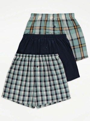 Green Check Woven Boxer Shorts 3 Pack Men at ASDA