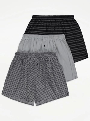 Grey Stripe Woven Boxer Shorts 3 Pack Men at ASDA