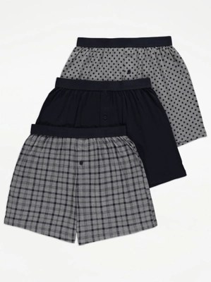 Grey Checked Loose Fit Boxers 3 Pack Men at ASDA