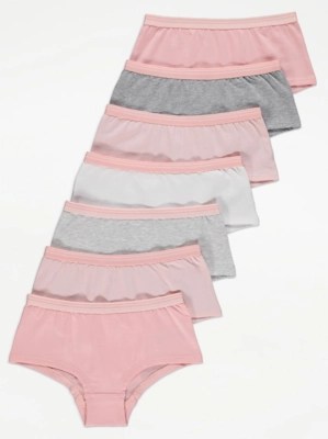 Pink Plain Short Briefs 7 Pack Kids at ASDA