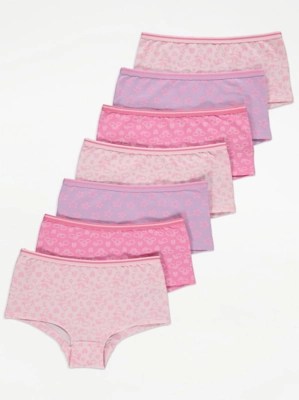 Neon Pink Shape Print Short Knickers 7 Pack Kids at ASDA