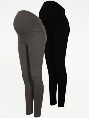 Maternity Charcoal Over Bump Leggings 2 Pack Women at ASDA