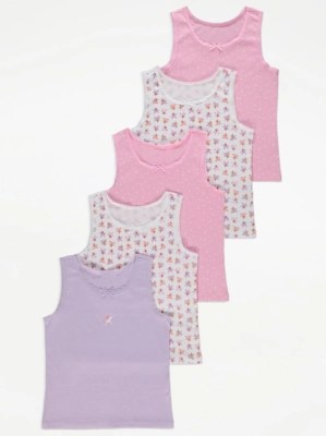 Pink Unicorn Print Vests 5 Pack Kids at ASDA