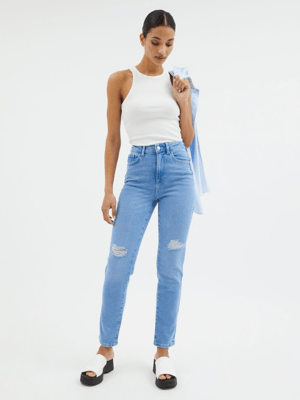 Light Blue Skye Ripped Straight Leg Jeans Women at ASDA