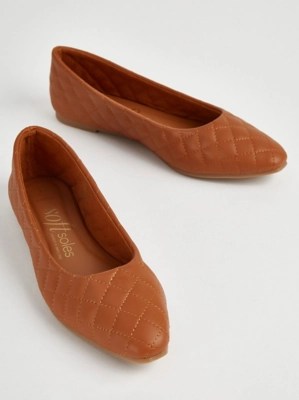Wide Fit Tan Quilted Ballet Pumps Women at ASDA