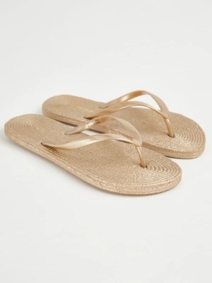 Gold Raffia Flip Flops Women at ASDA