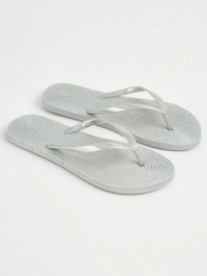 Silver Raffia Flip Flops Women at ASDA