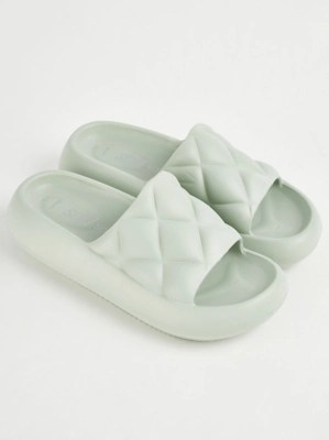 Sage Green Quilted Sliders Women at ASDA