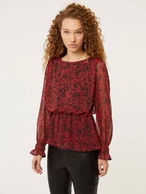 Red Floral Long Sleeve Peplum Blouse Sale & Offers at ASDA