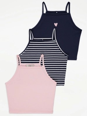 Pink Stripe Cami Vests 3 Pack Kids at ASDA