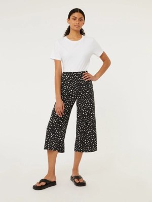 Black Polka Dot Print Cropped Culottes Women at ASDA