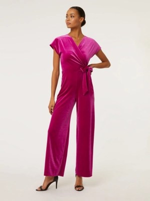 Pink Velour Wrap Jumpsuit Women at ASDA