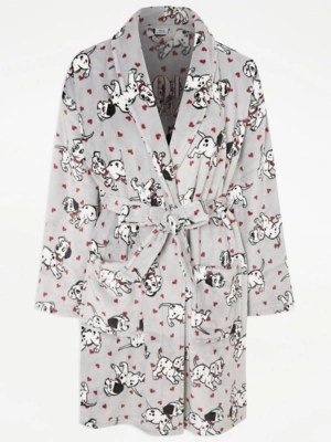 Disney 101 Dalmatians Grey Heart Fleece Dressing Gown Lingerie