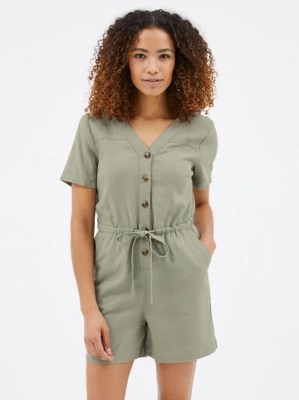 Sage Green Linen Blend Playsuit Women at ASDA