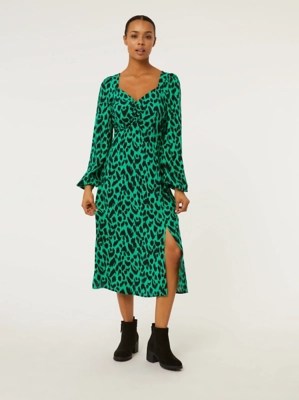 Green Animal Print Ruched Front Dress Women at ASDA