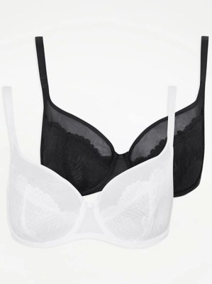 Sheer Lace Non Padded Bras 2 Pack Lingerie at ASDA