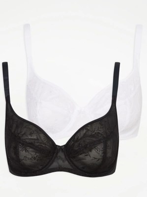 Ditsy Floral Embroidered Non Padded Bras 2 Pack Women at ASDA