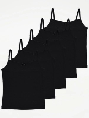 Black Plain Cami Vests with Bow 5 Pack Kids at ASDA