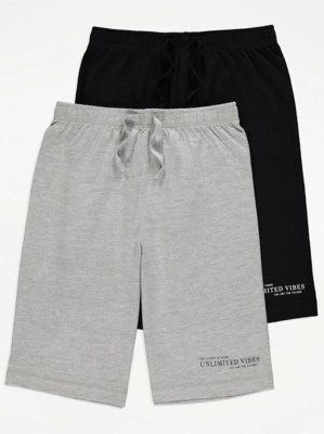 Grey Slogan Pyjama Shorts 2 Pack Kids at ASDA