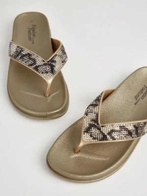 Gold Embellished Flatform Flip Flops Women at ASDA