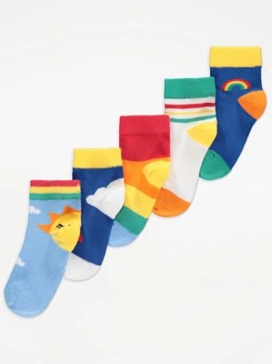 Bright Rainbow Socks 5 Pack Kids at ASDA