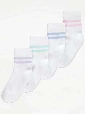 White Rib Pastel Stripe Cushion Sole Cotton Rich Socks 4 Pack Kids