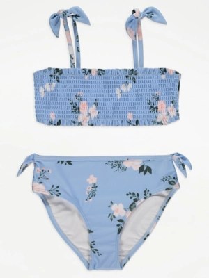 Blue Floral Shirred Bikini Kids at ASDA