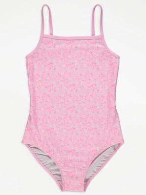 Pink Floral Print Swimsuit Kids at ASDA