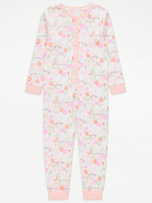 Pink Floral Bunny Long Sleeve Onesie Kids at ASDA